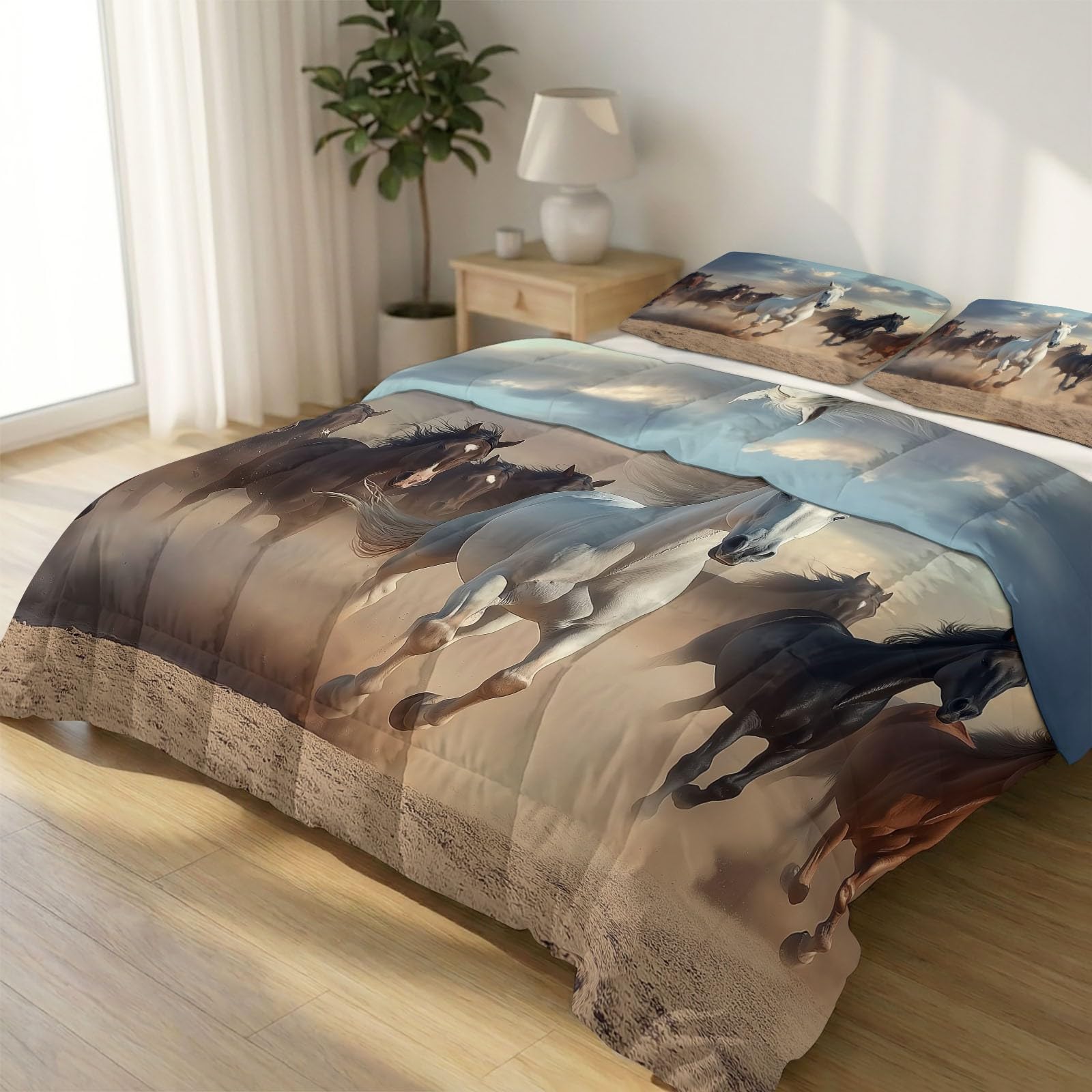Couette 4 saisons anti-acariens pour lit double et parure réversible au motif animalier