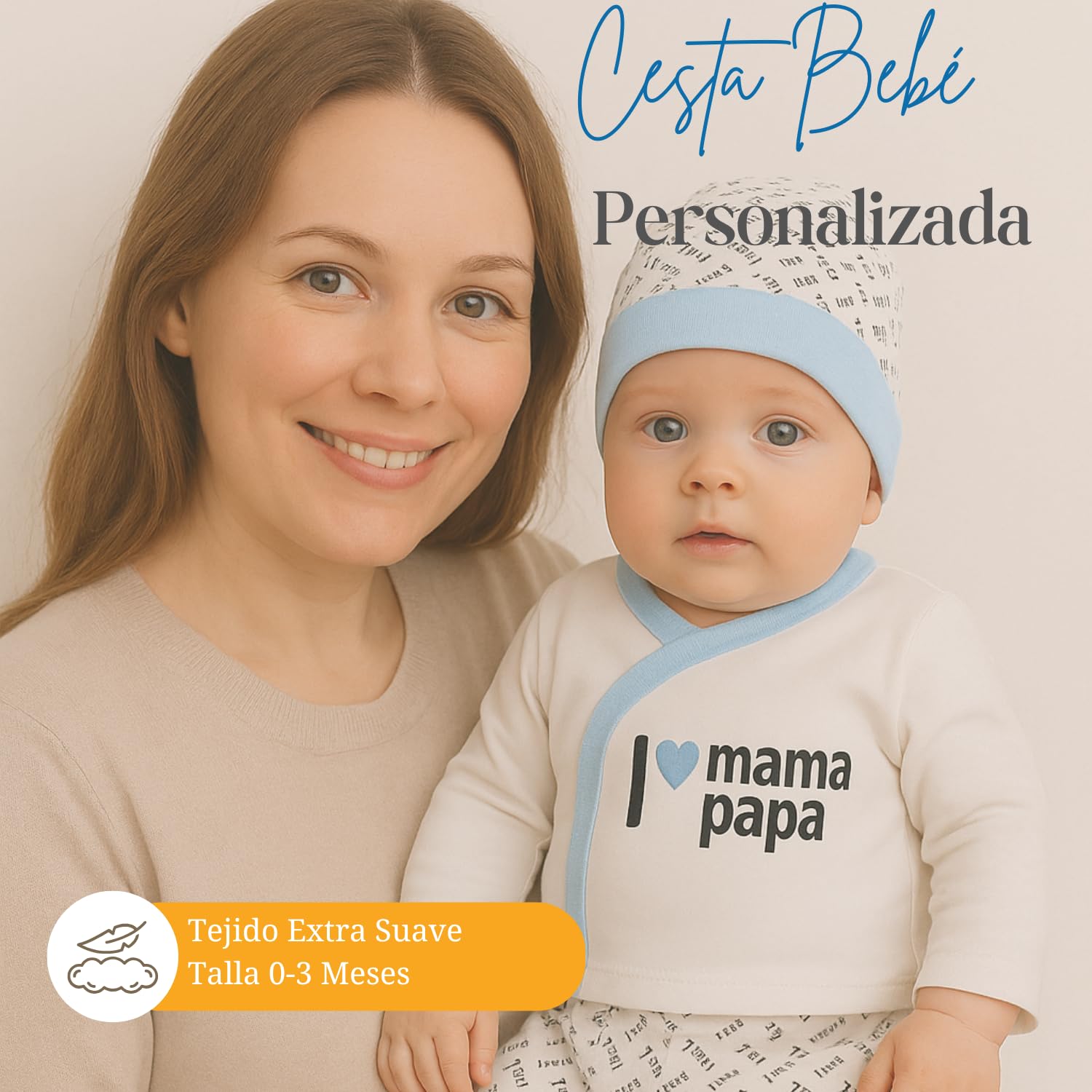 Canastilla Bebé Personalizada Hello!, Set de Regalo de Nacimiento con Ropita de Primera Puesta, Gel, Loción, Colonia, Toallitas y Marco Decorativo con Significado del Nombre (Rosa)