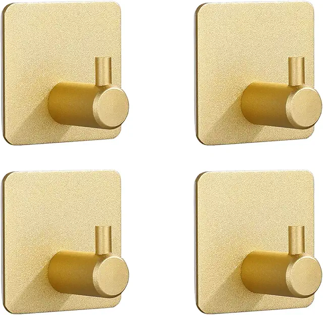 SZWLJ Self-adhesive Hooks 4-Pack in Gold - Strong 3M Command Hooks for Walls