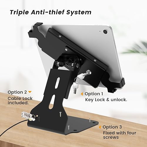 Miniatura 2 de Soporte para tablet compatible con iPad 9.7-12.9 pulgadas, totalmente metálico con bloqueo de cable antirrobo BSC401BX