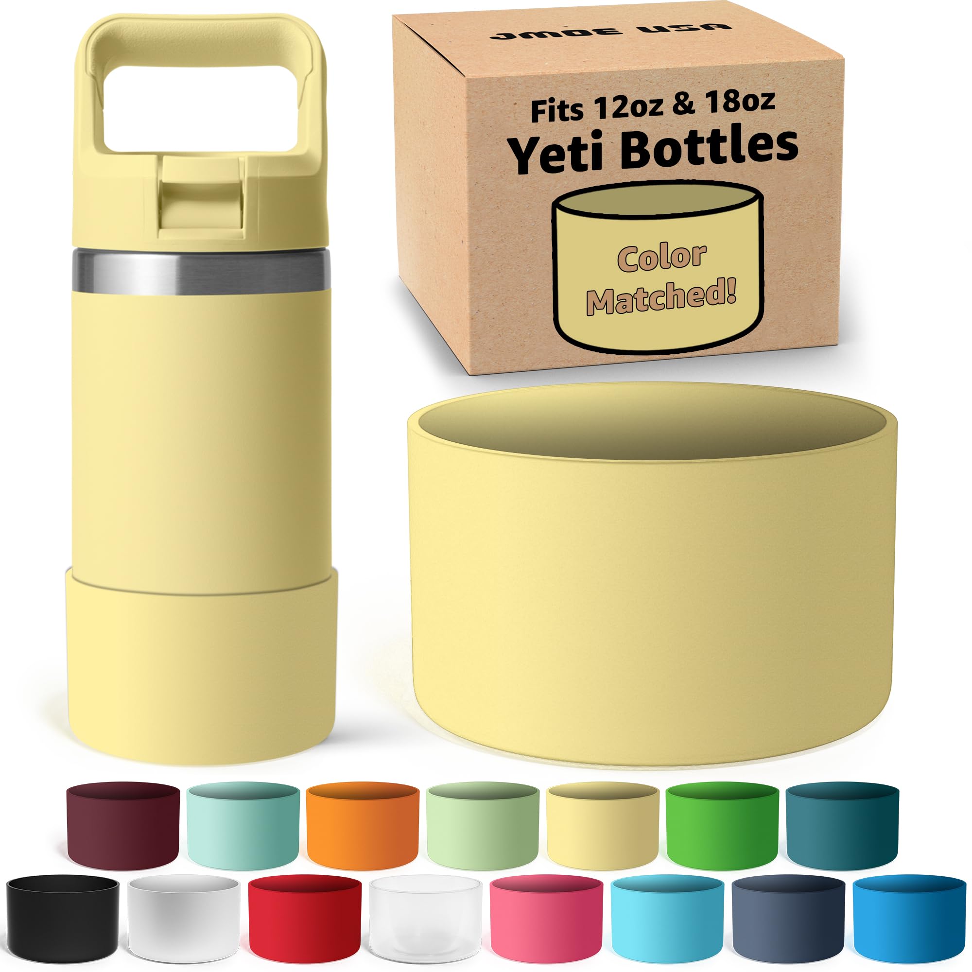 Jmoe USA Silicone Boot for Yeti Rambler Jr 12oz and 18oz Bottle | 2mm Sleeve | Anti-Slip Boot | Protector for The Bottom of Your Bottle | Protects Against Damage | BPA Free Silicone (Daybreak Yellow)