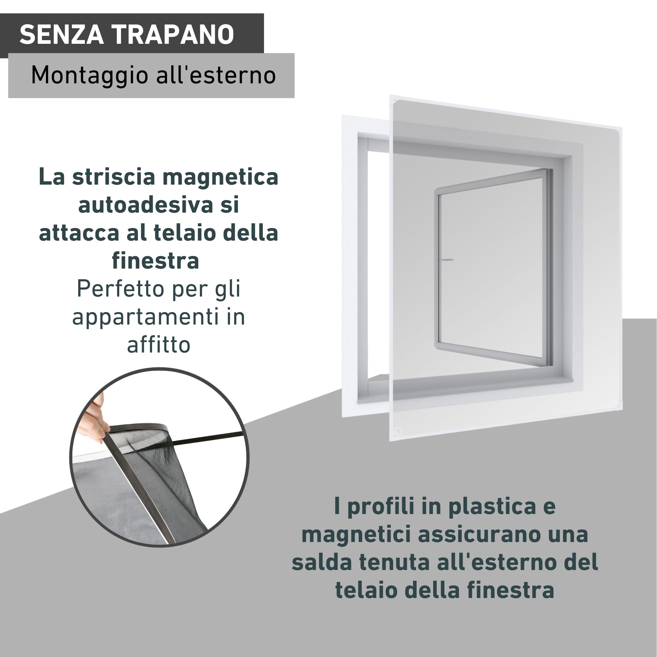 Windhager Zanzariera Magnetica con Protezione Contro i pollini, per finestre, Telaio con Tessuto antipolline, zanzariera Magnetica, 100 x 120 cm, Antracite