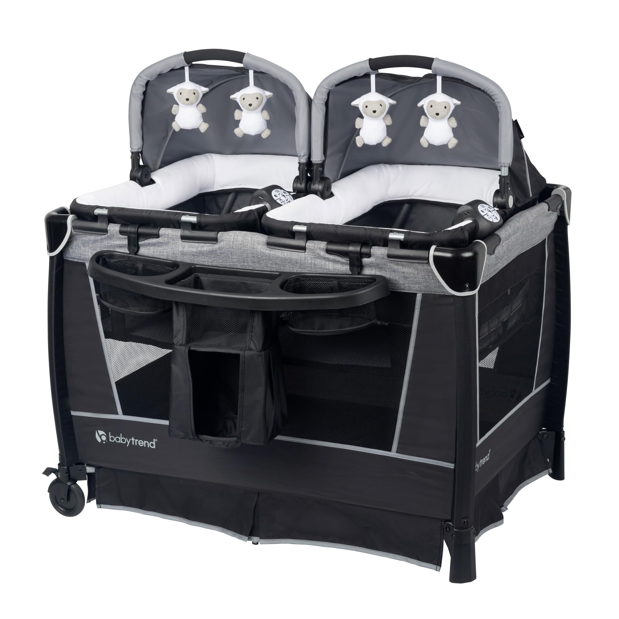 Baby Trend PY75C45B- Retreat Twins Nursery Center, Quarry, Black and Grey - Playard