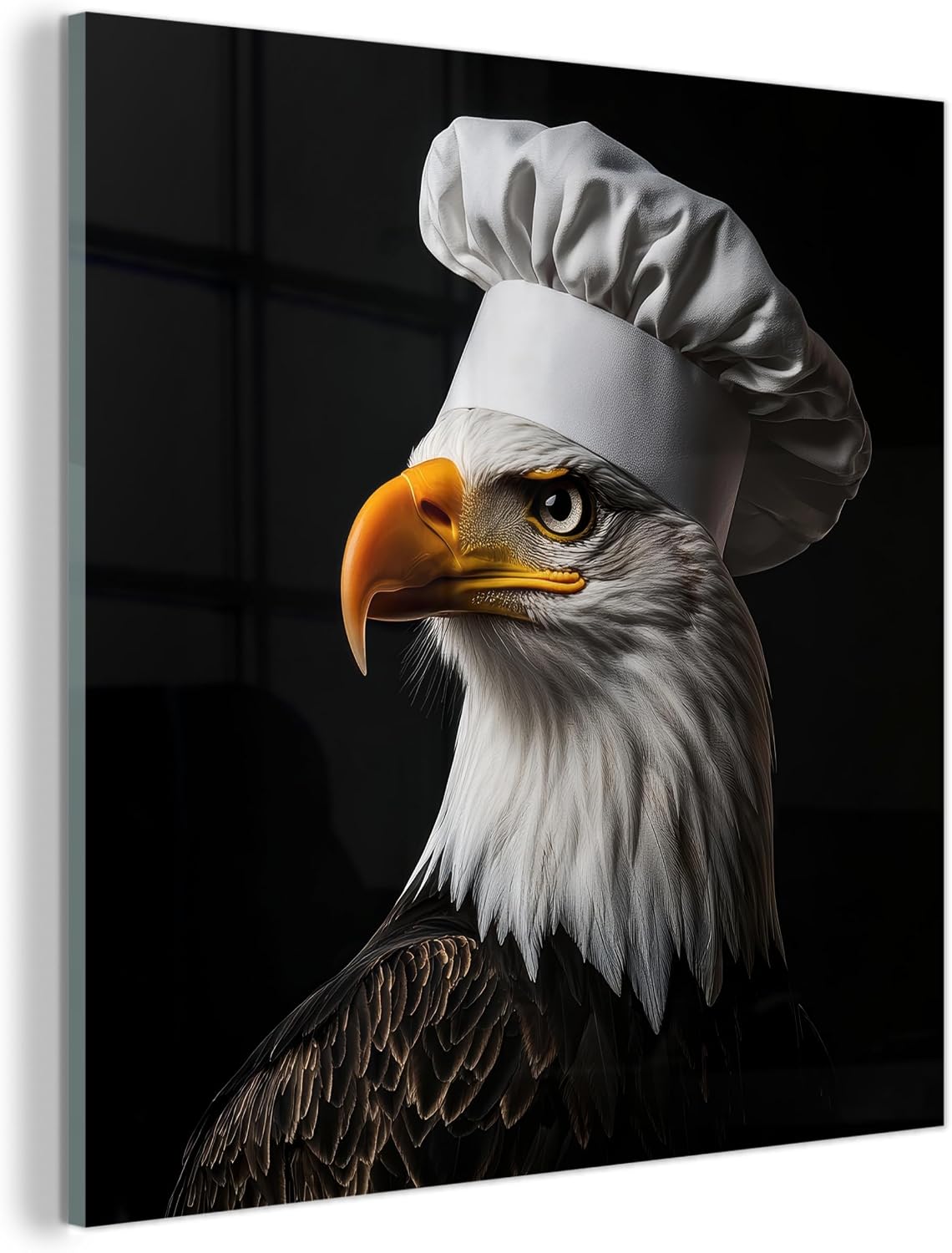 MuchoWow Glass Picture 30 x 30 cm Wall Art Decoration Pictures for Wall Bedroom Decoration Canvas Painting Wall Decoration Living Room Eagle America Chef Hat Bird Cool