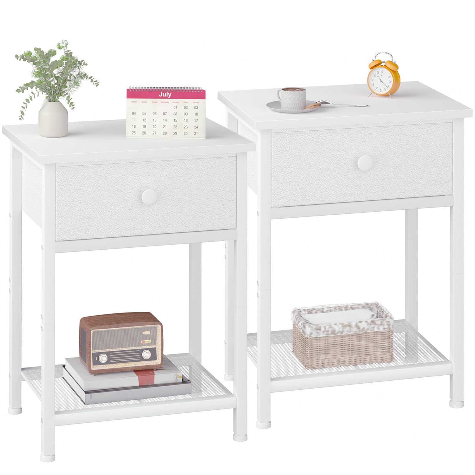 AMHANCIBLE Bedside Tables Set of 2, Side Tables with Fabric Drawers