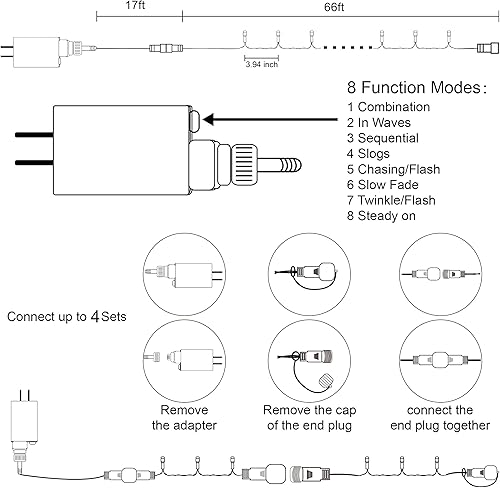 Miniatura 6 de HOME LIGHTING Guirnalda de 200 luces LED de 66 pies, luz patriótica del 4 de julio con 8 modos de iluminación, mini luces enchufables para