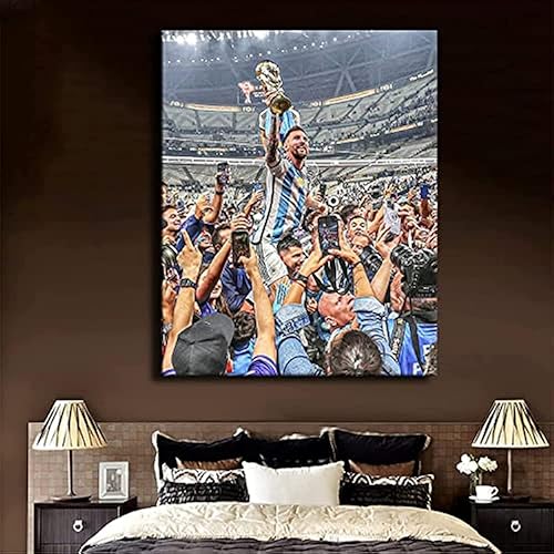Miniatura 2 de Messi - Póster de fútbol americano, lienzo impreso para pared, póster de campeón de la Copa Mundial Argentina 2022 (enmarcado, 20 x 32 pulgadas)