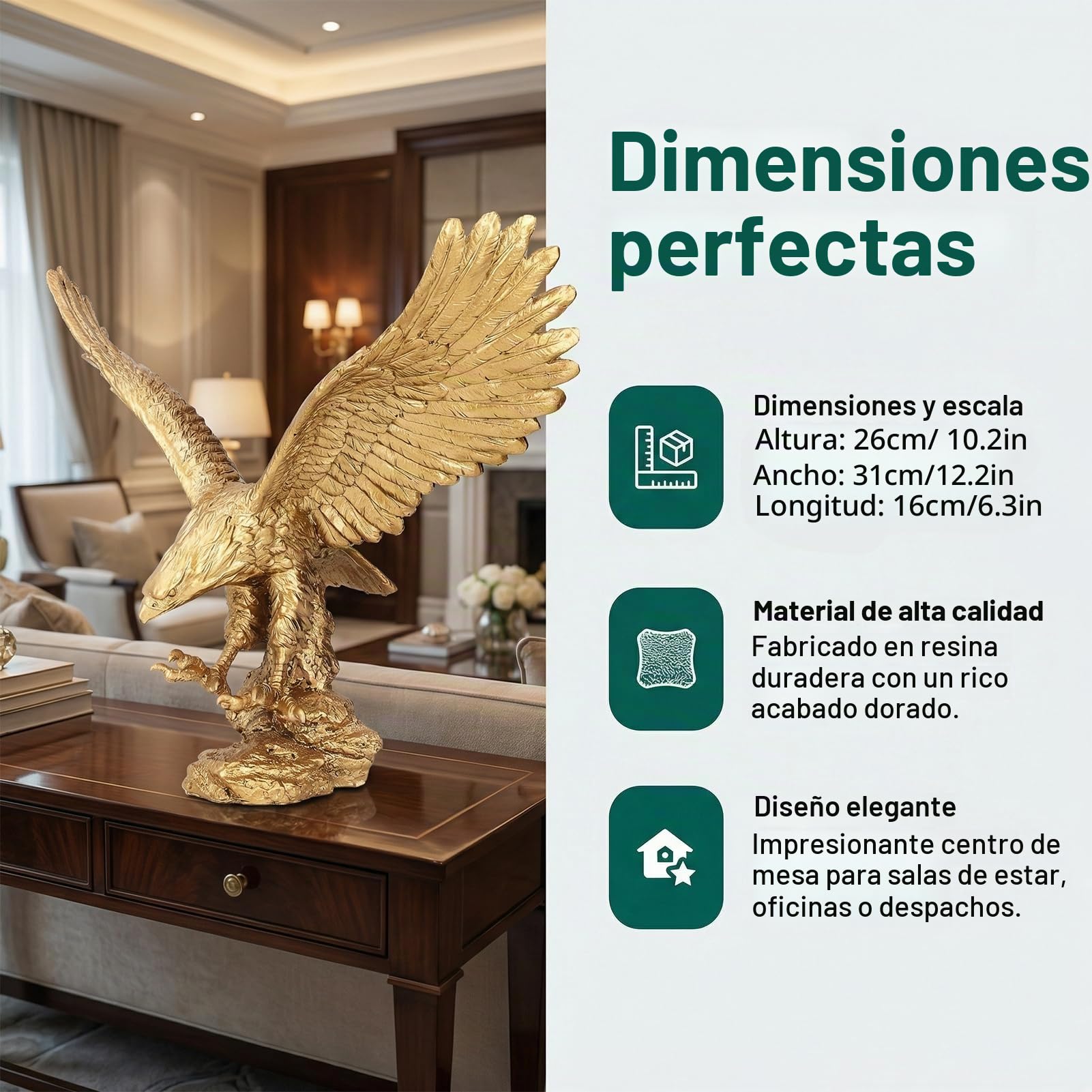 Escultura de águila de resina, decoración de mesa, gran águila, estatuilla dorada, ornamentos, estatua, gran estatua, águila, resina, ornamento, oficina, decoración