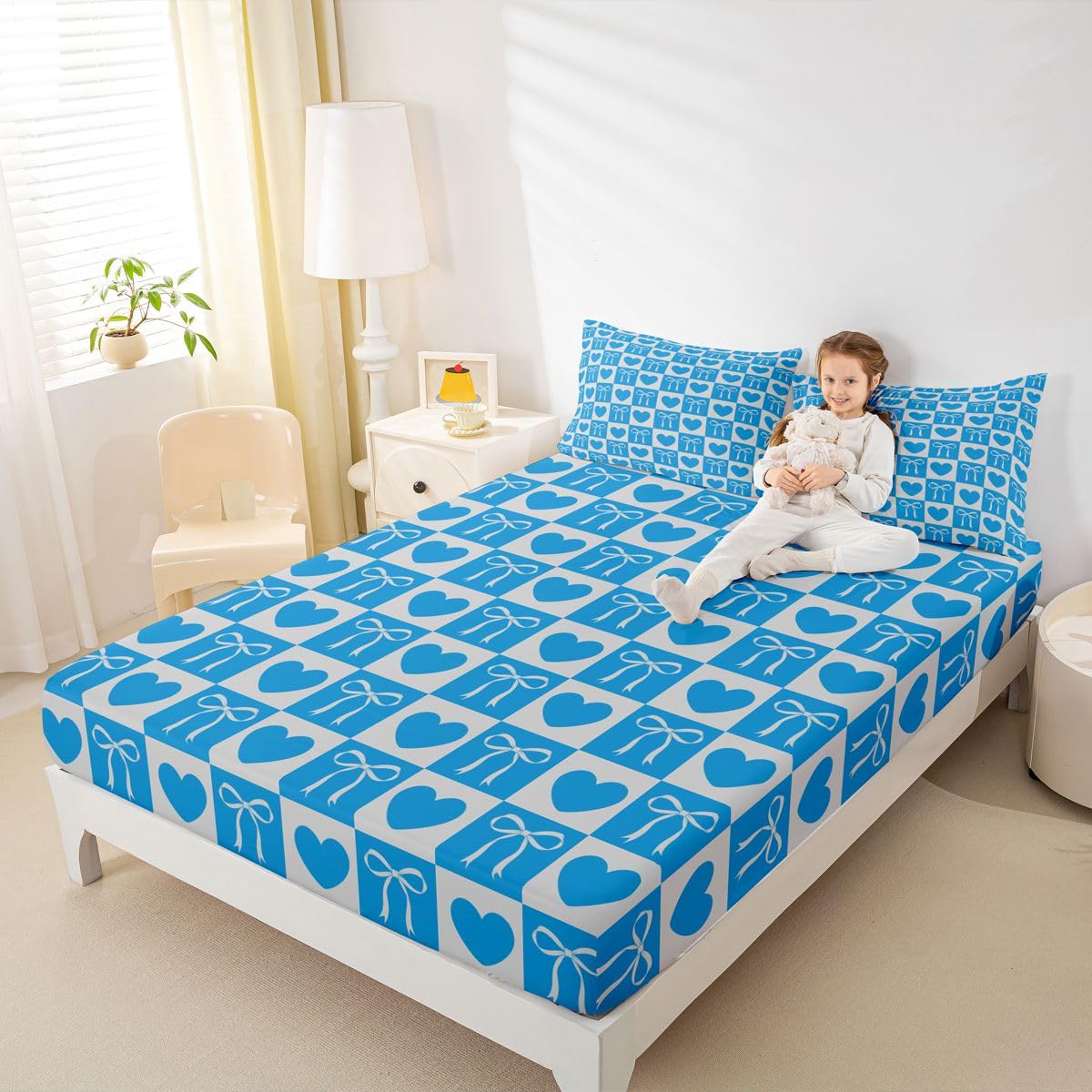 Homewish Lenzuolo con angoli per letto king size, motivo a scacchiera, 3