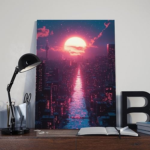 Miniatura 8 de XAHOR 80s Synthwave Art Print  Neon Retro Wall Decor with Cyberpunk Vibes Canvas Poster Wall Art Decor Print Picture Paintings for Living Room