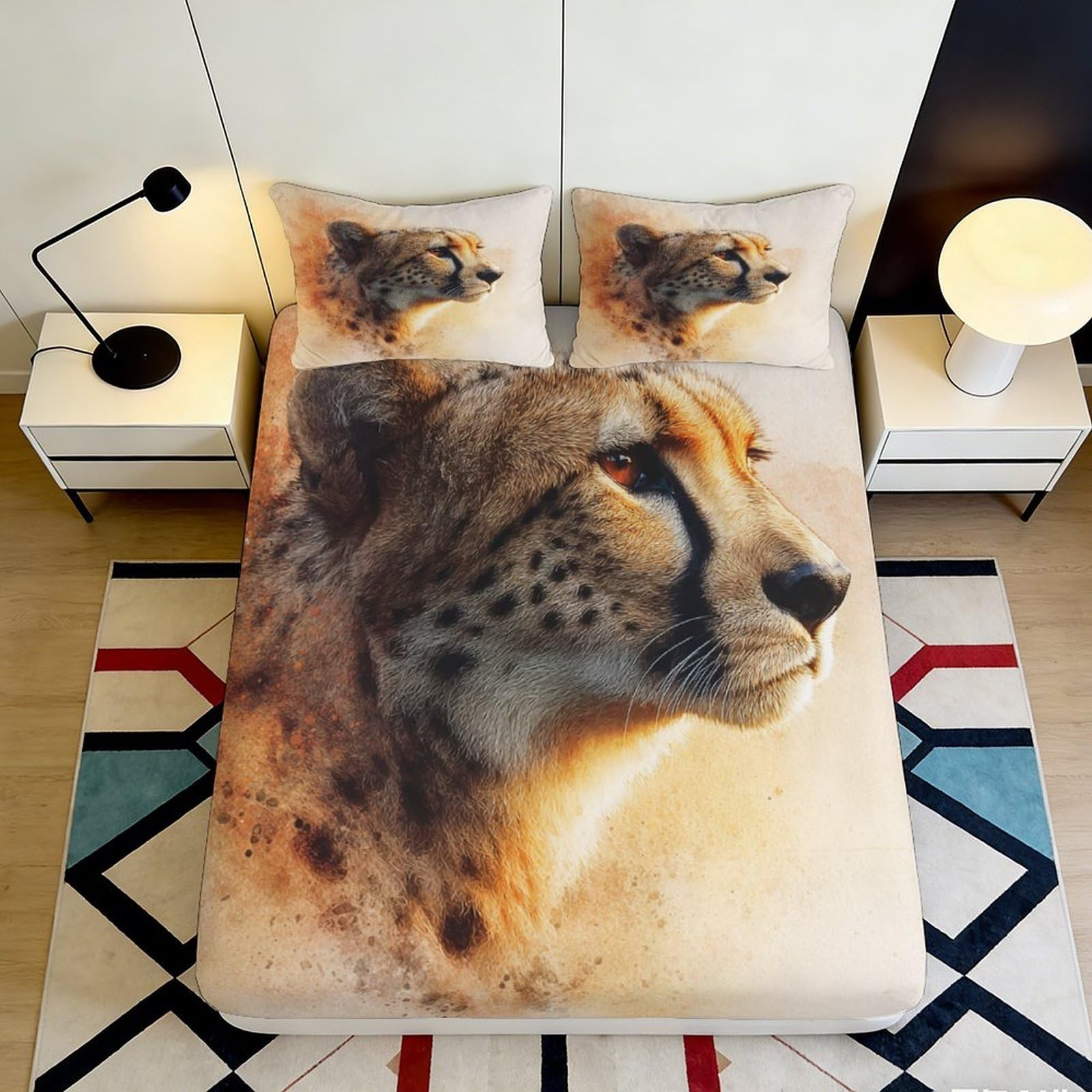 3D Printed Cheetah Pattern Fitted Sheet Microfiber Soft Breathable Leopard Print Bed Cover for Bedroom Dormitory Guest Room Mattress Protection 120x200x25cm