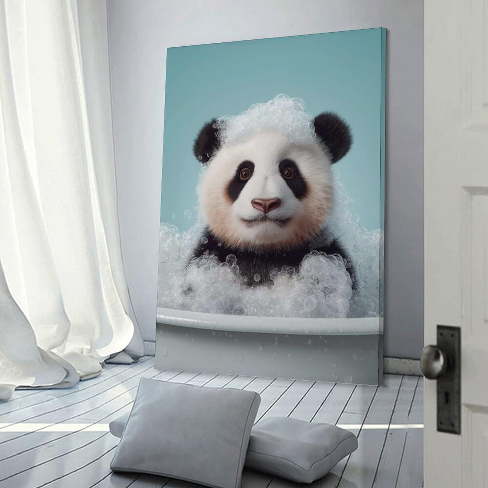 Junmoney Panda Cub in A Bubble Bath Canvas Art Print 20x30inch(50x75cm), for Bedroom Decor, Cosy Corners Or Studios, An Easy Wall Refresh for Bedrooms