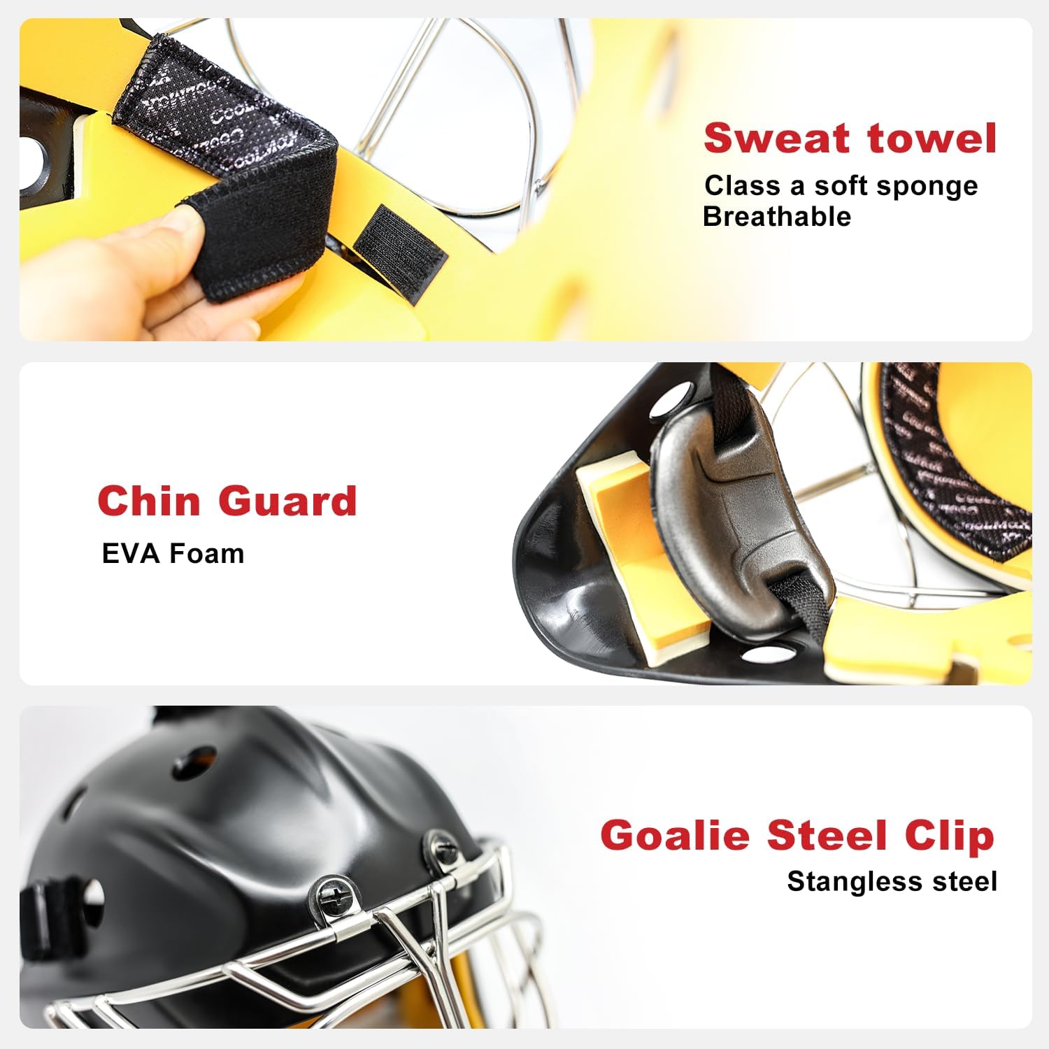 GY Hockey Helmet Combo with Facemask Senior Ice Hockey Goalie Helmet Adult/Cat-Eye Cage, Professional PC & ABS Shell/ 304 Stainless Steel Face Cage/Dual-Layer Lining