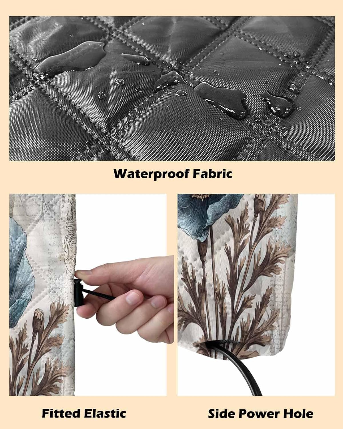 Vintage Tulip Flowers Indoor Air Conditioner Cover for Window Units, Teal Brown Floral Butterfly Mallow Waterproof Insulated AC Cover for Wall Units with Adjustable Elastic Straps 25''x18''x3.5'' image 5