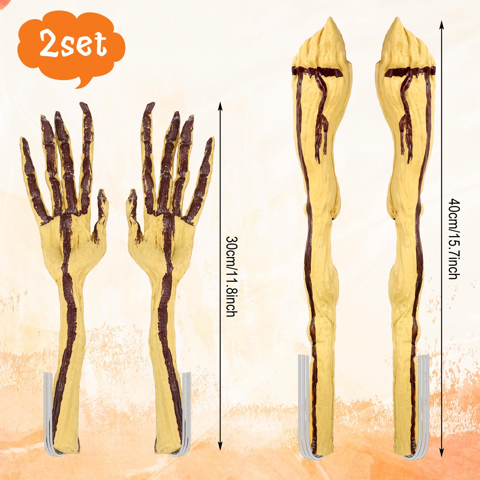 Arrowbash Set mit 8 biegbaren Kürbisarmen und Beinen, gruselige Halloween-Dekoration für den Außenbereich, Kürbis-Dekor mit Reben-Design, Outdoor-Dekorationen für Halloween