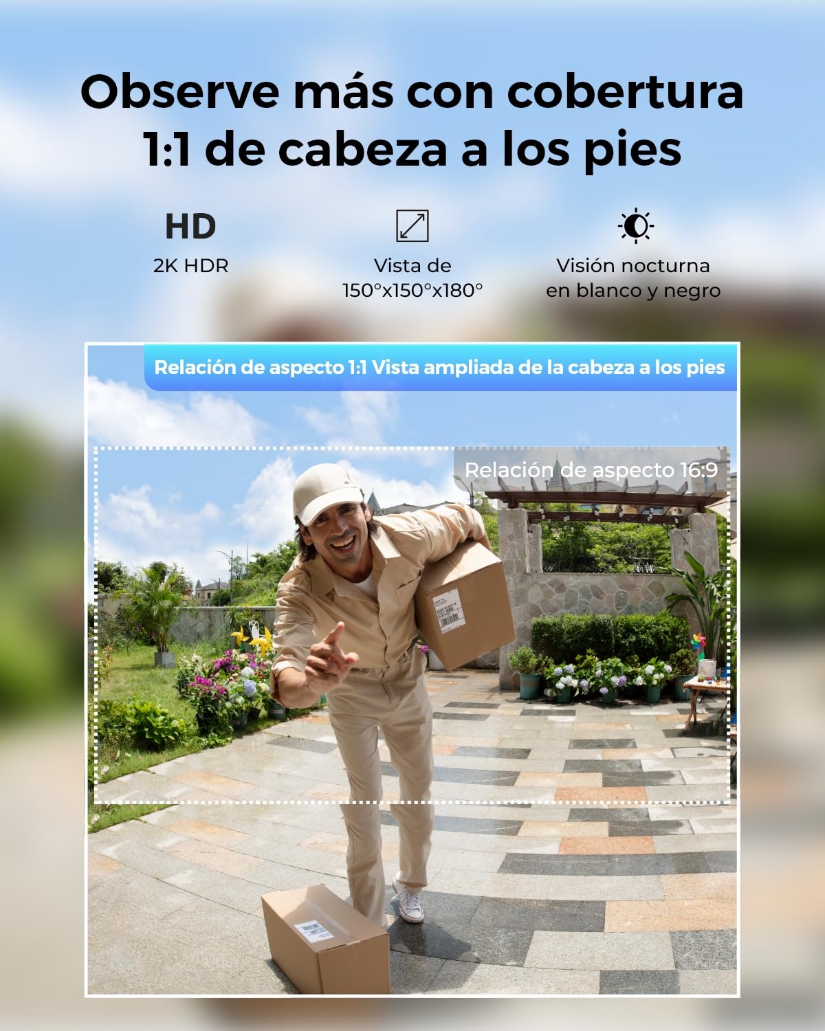 Reolink 2K Timbre Inalámbrico Exterior Impermeable con Camara, Vista de 150°x150°, 2,4/5GHz Wi-Fi, Alimentación por Batería/Cable, Detección de Persona/Vehículo/Paquete, Video Doorbell (Batería)