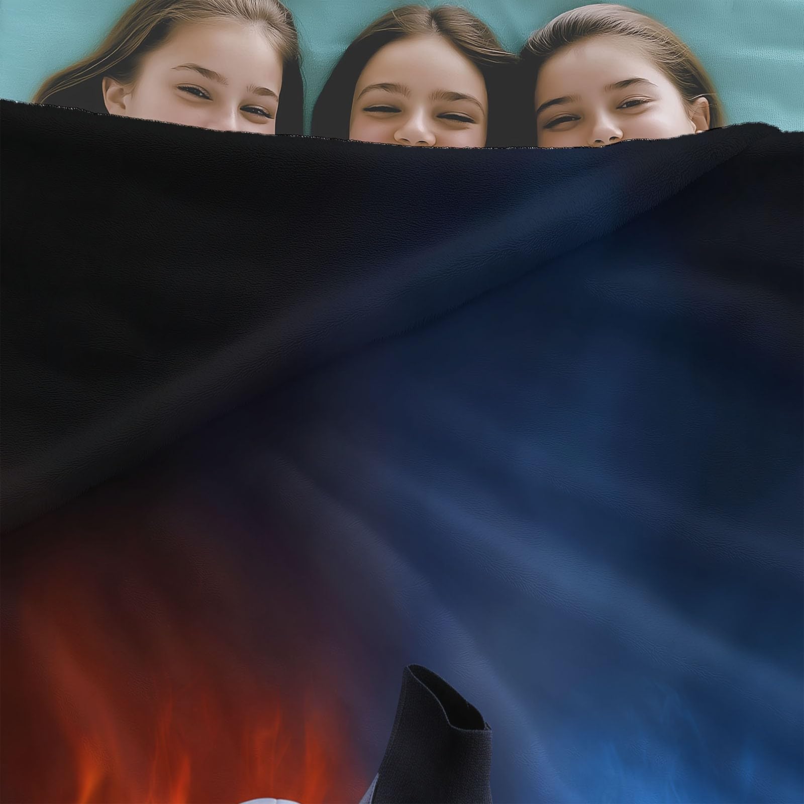 Midnight Blue, ultramiękki koc flanelowy, narzuta, 180 x 200 cm, pluszowe i ciepłe, sportowe buty do piłki nożnej, nadruk płomieni, lekki koc na łóżko, na sofę, podróż i dla dzieci dorosłych, 180 x