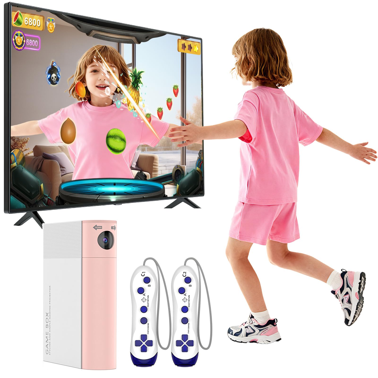 Consola de juegos AR con movimiento infantil: juego de vídeo Plug & Play – regalo 3+ rosa | para Juegos Activos en Interiores Momentos de Diversión en Familia y Fiestas; Regalo para Niños y Niñas