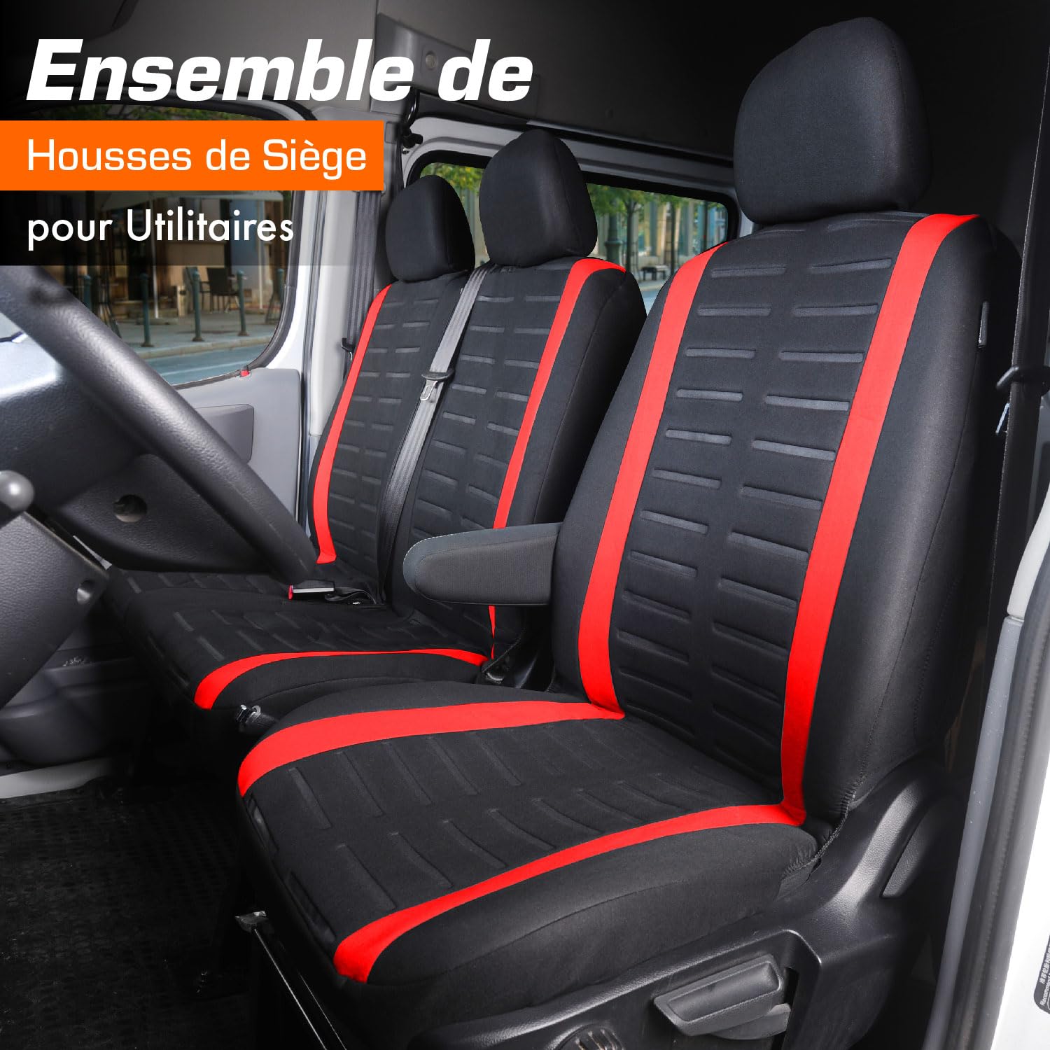 upgrade4cars Housses de Siège de Camion Avant Universelle Noir Rouge | Pour la plupart des utilitaires & vans | respirant & pratique