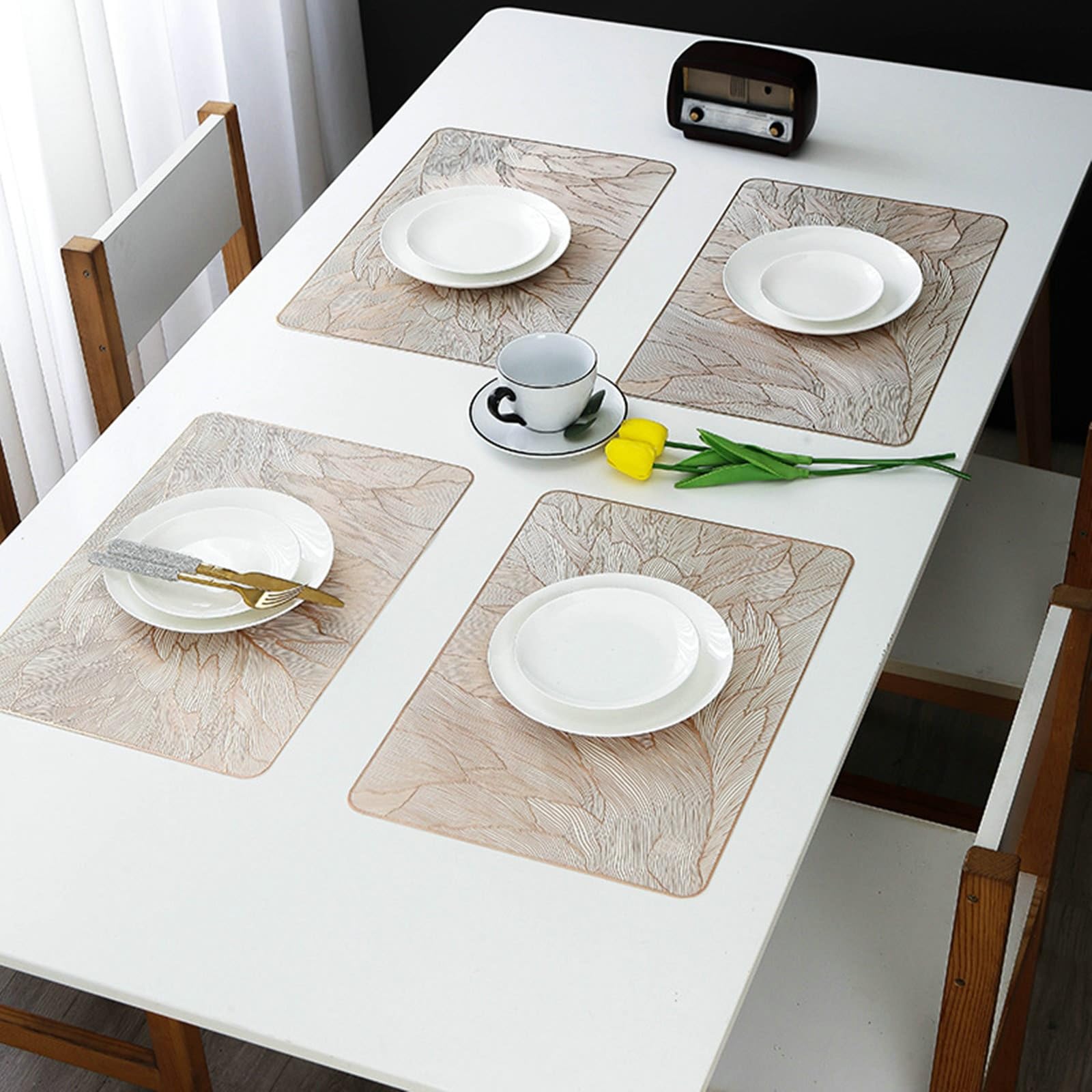 AMDXD Lot de 10 sets de table vintage en PVC - Motif plume - Lavables - Naturels - Carrés pour hôtel - 30 x 45 cm