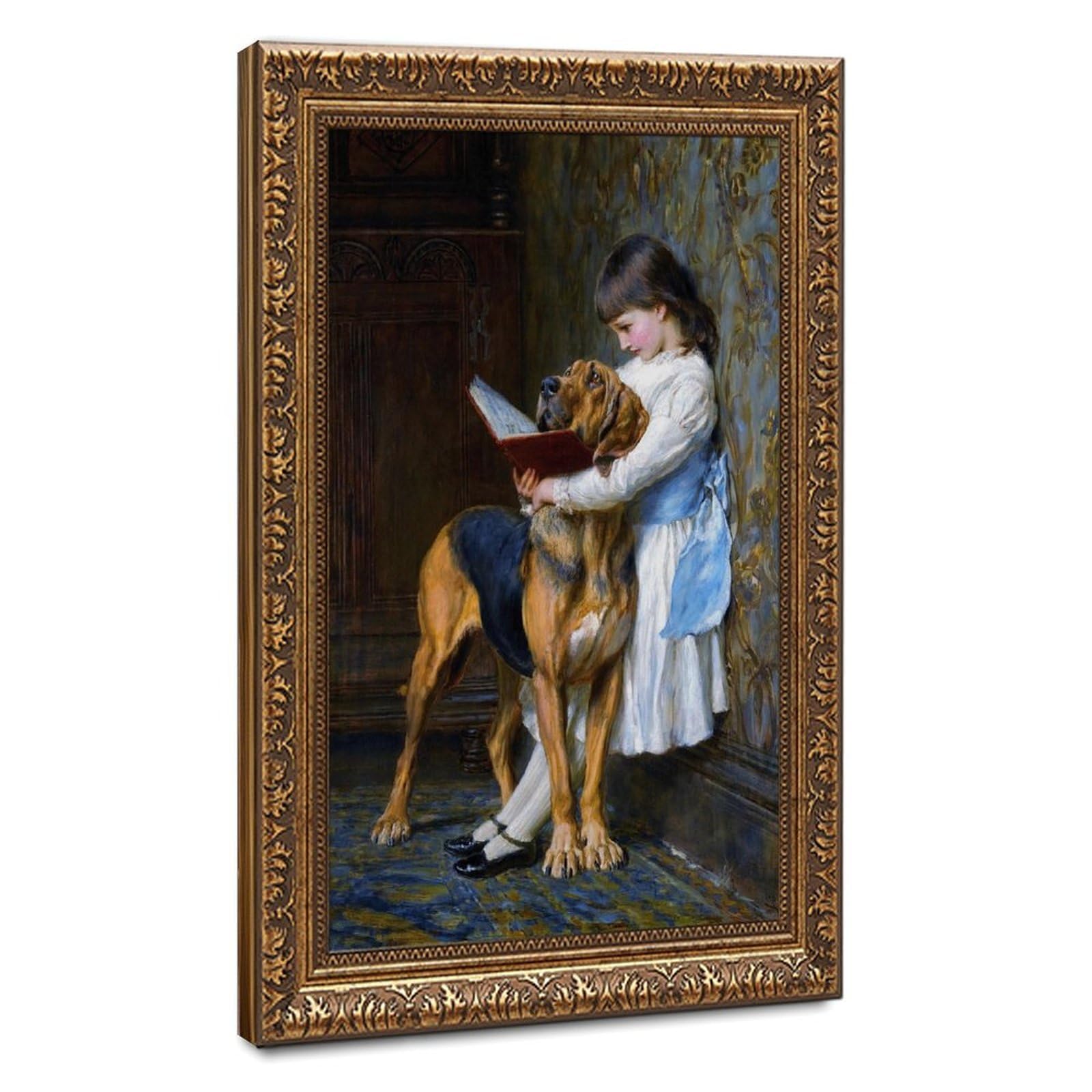 WCYB Briton Riviere - Compulsory Education 1887 Prints Posters Canvas Deco Paintings Wall Art For Office Hangable Frame 12" L X 18" W