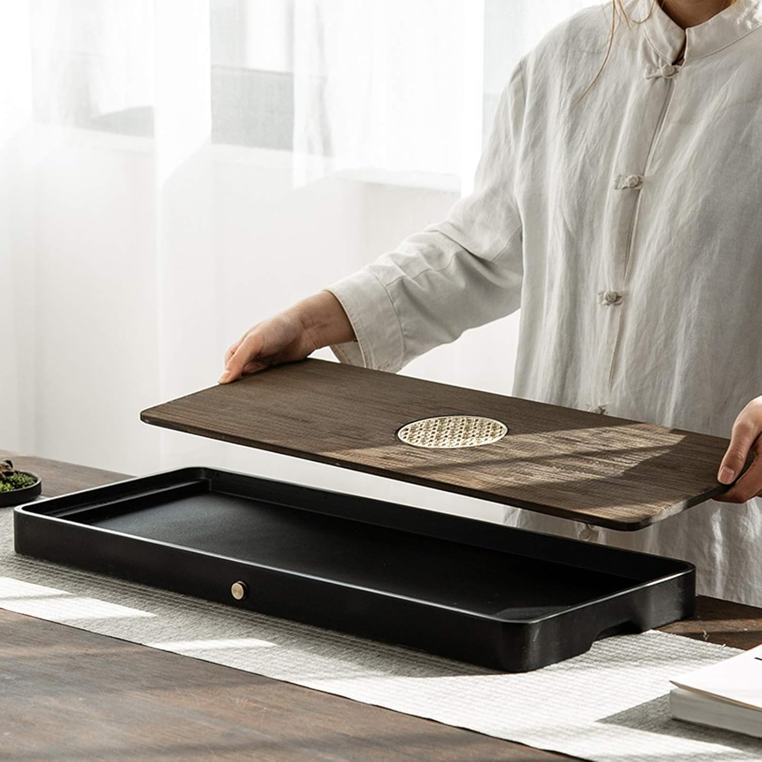 Tea Tray Stone Water Storage Tea Tray Japanese Style Simple Tea Tray Chinese Kung Fu Tea Set Rectangular Drainage Water Storage Office Home Tea Tray Kungfu Tea,XS ()