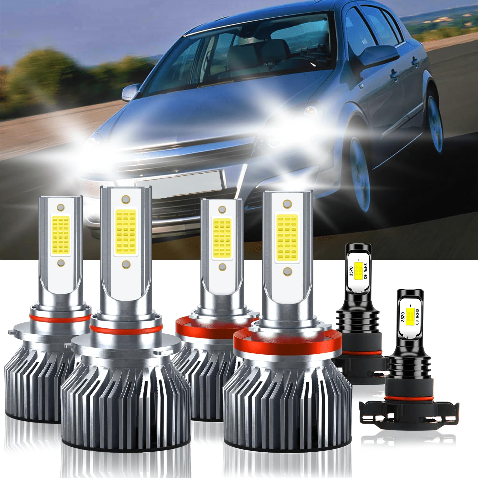 VIONTERX Compatible For Chevrolet Avalanche 2007-2013 9005 H11 High/Low Beam 5202 Fog Light Bulbs,Brightnes Bulbs For Car,Plug and Play Pack of 6