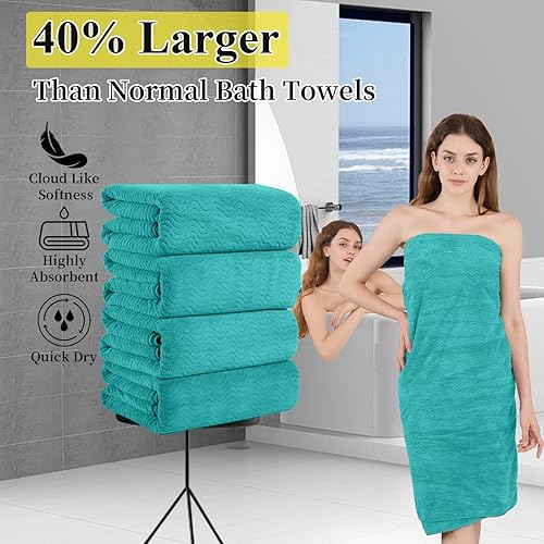 Miniatura 2 de Jessy Home Juego de 4 toallas de baño de gran tamaño de 35 x 70 pulgadas, altamente absorbentes, de secado rápido, para spa, gimnasio, hotel, ducha