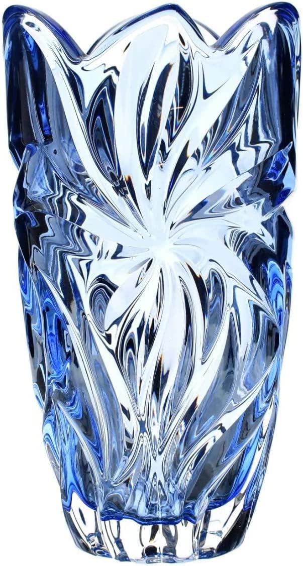Czech Bohemian Crystal Glass Vase 11" Blue ''Flora'' Vintage Design Elegant Centerpiece Flower Vase Home Decor Wedding Birthday Housewarming Anniversary