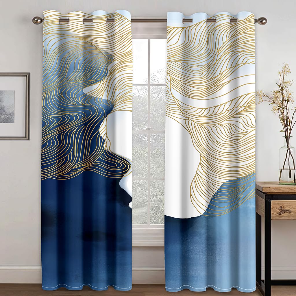 Moderne Abstrait géométrique Art Design Noir Blanc 2 pièces Fin drapé Rideau de fenêtre pour Salon Chambre décor-3,100W160H(CM) 40x63in,Grommet Top