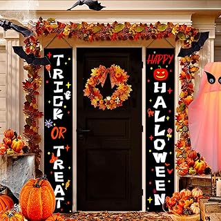 BigOtters Halloween Porch Signs, 73 Inches Halloween Door Signs Happy Halloween & Trick Or Treat for Front Door Outside Ya...