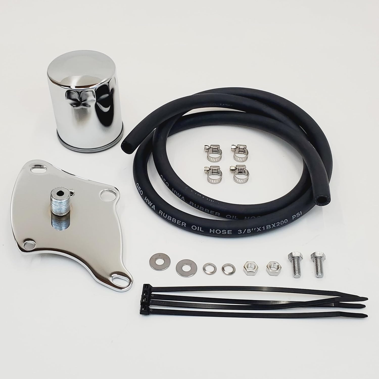 Chrome Remote Oil Filter Relocation Kit with Mounting Plate, Filter, Hoses, Clamps & Hardware for 1957-1981 Harley Sportster Ironhead 883cc/900cc/1000cc Models - Works with HD# 63796-77T Oil Filter