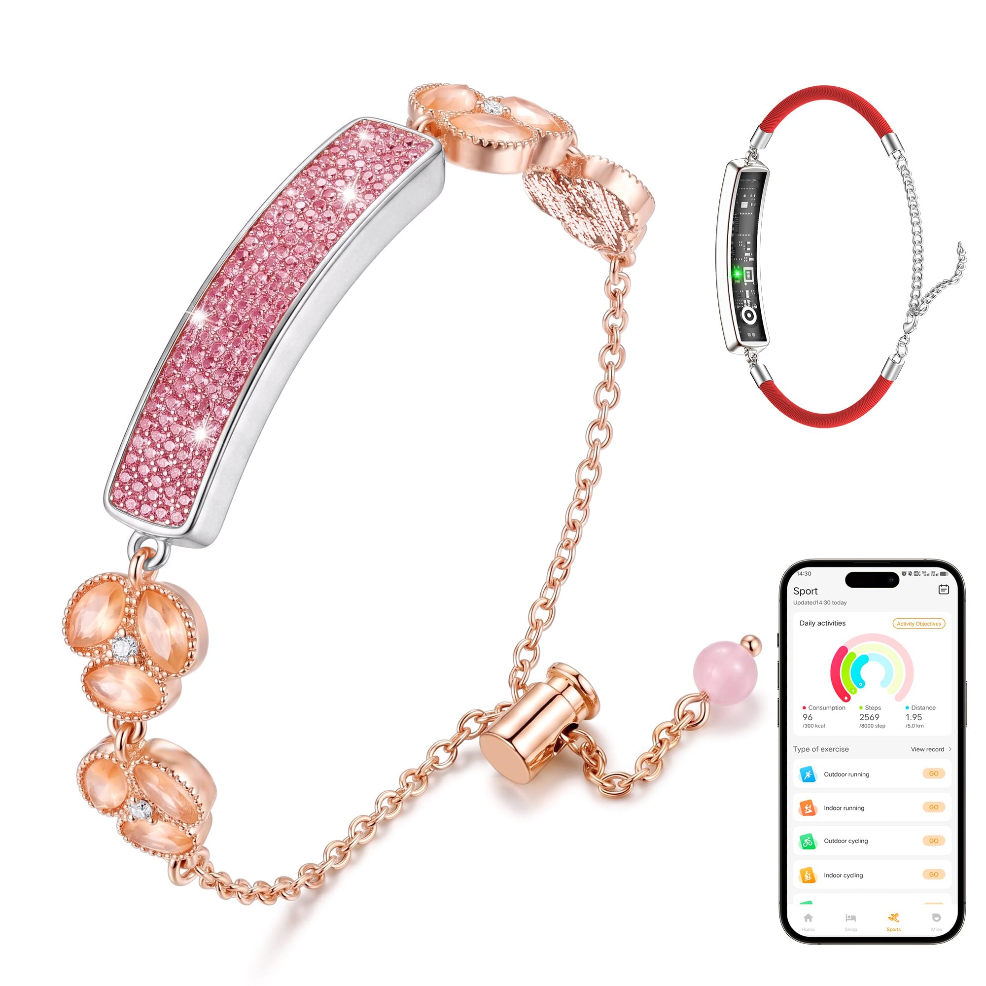 Braccialetto intelligente da donna – Gioielli Fitness & Activity Tracker con attività 24/7 battito cardiaco, ritmo e recupero, tracker regolabile senza schermo per donne