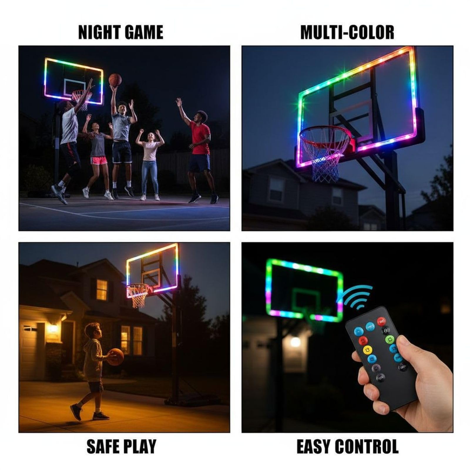 LED-Basketballkorb-Licht-Set mit Fernbedienung, 16 Farben wechselnde Felgenbeleuchtung für Nachtspiel, 1,5 m Lichtleiste, 4,88 m Netzkabel, einfach zu installieren im Innen- und Außenbereich