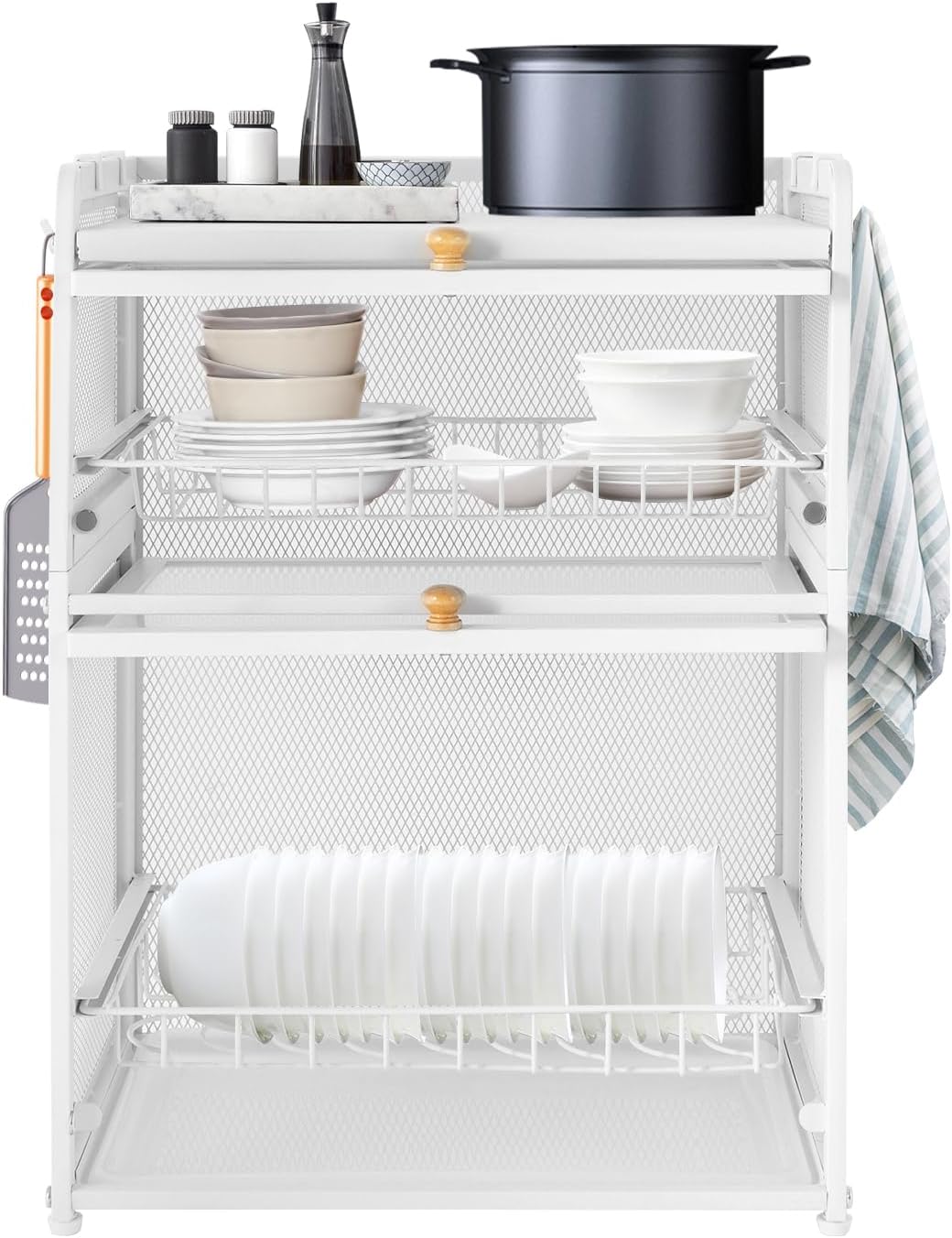 3-Tier Dish Drying Rack for Kitchen, Dish Rack with Cover and Drainer, Detachable Drip Tray,Kitchen Storage Holder for Dishes, Bowls, Cutlery