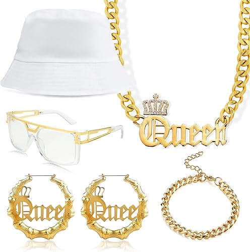 Kit de disfraz de reina de hip hop de los años 80 y 90, accesorios para mujer, rapero, DJ