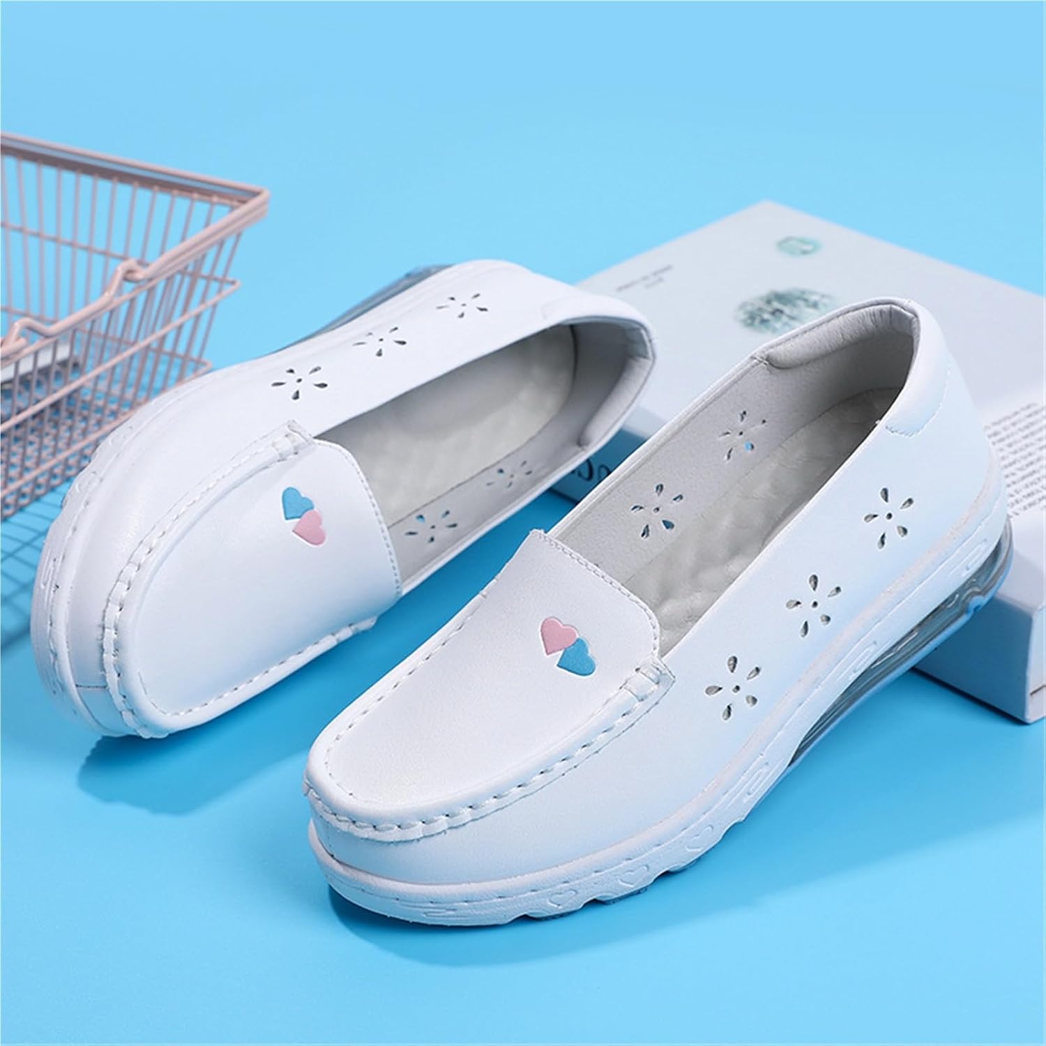 Fashionable Nurse Shoes, Women's Hollow Out Breathable Non Slip White Wedge Heel Working Nursing Shoes, Platform Orthopedic Leather Sneakers, Ideal for Nurse Healthcare Crews