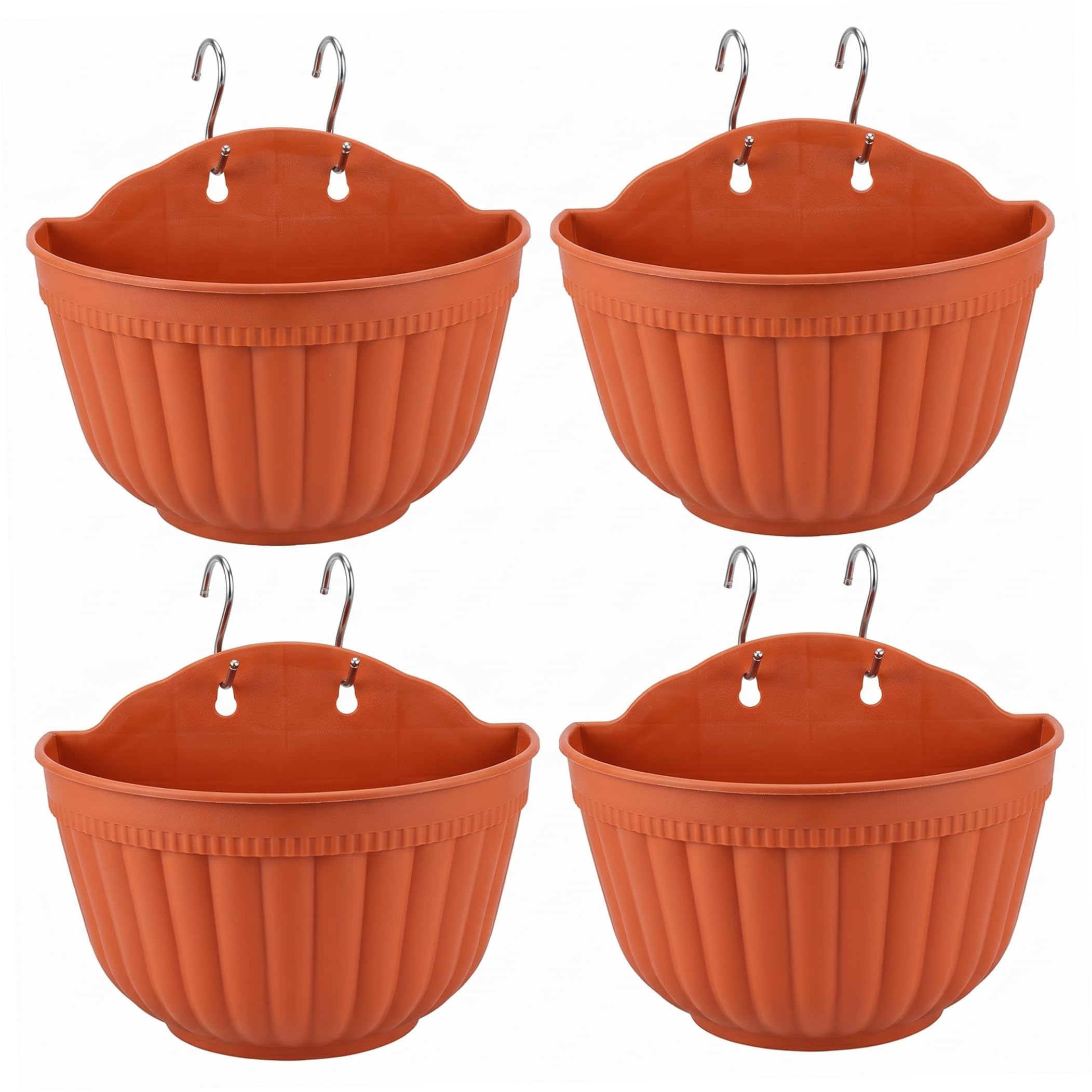 Whyzsjnclg Wall Hanging Planter, 4PCS Plastic Outdoor Pots for Plants with Drainage Plugs & S-Hooks Soil & Hydroponics Planter for Railing, Fence or Balcony, 8x7inch, Outdoor Wall