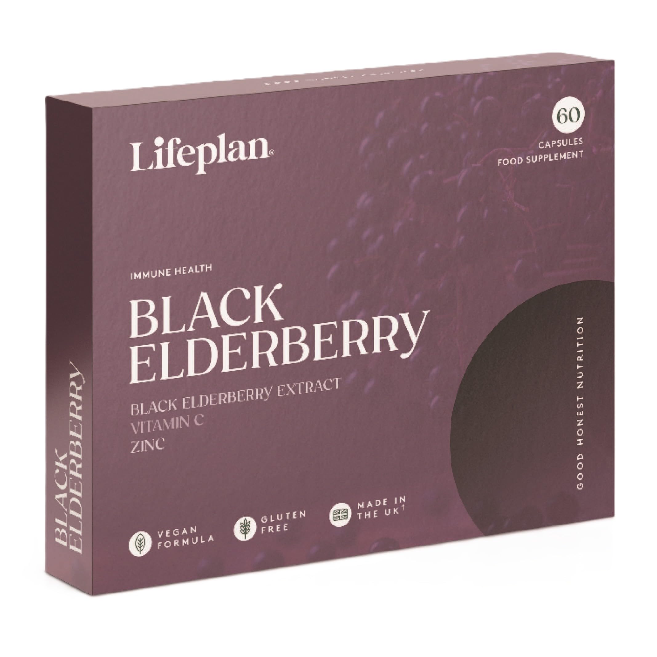 LIFEPLAN Black Elderberry 60 Capsules – High Strength Elderberry Extract Supplement – Immune System Support – 81.66g