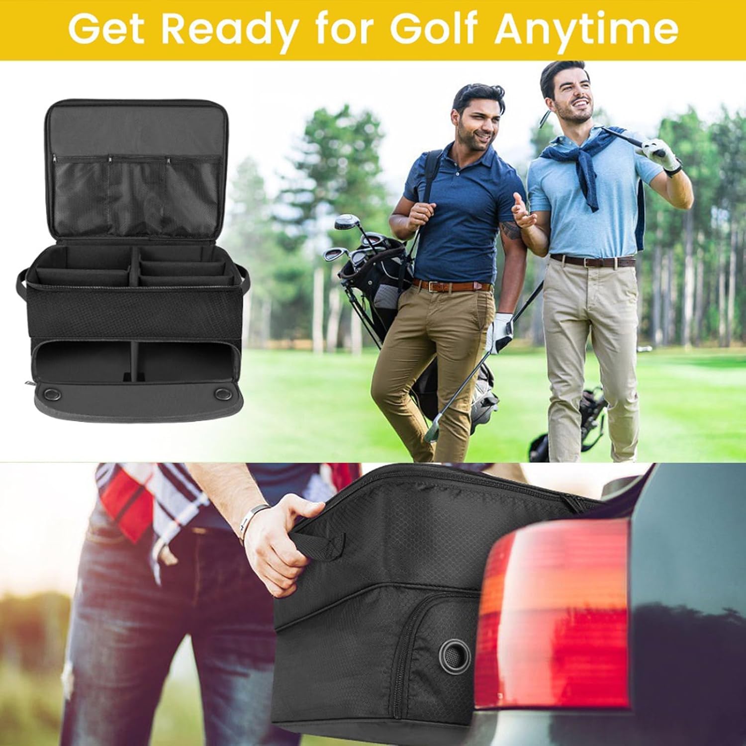 Adjustable Golf Trunk Bag Polyester Texture Multilayer Storage Compartments Foldable Travel Organizers Foldable Golf Equipment Organizer