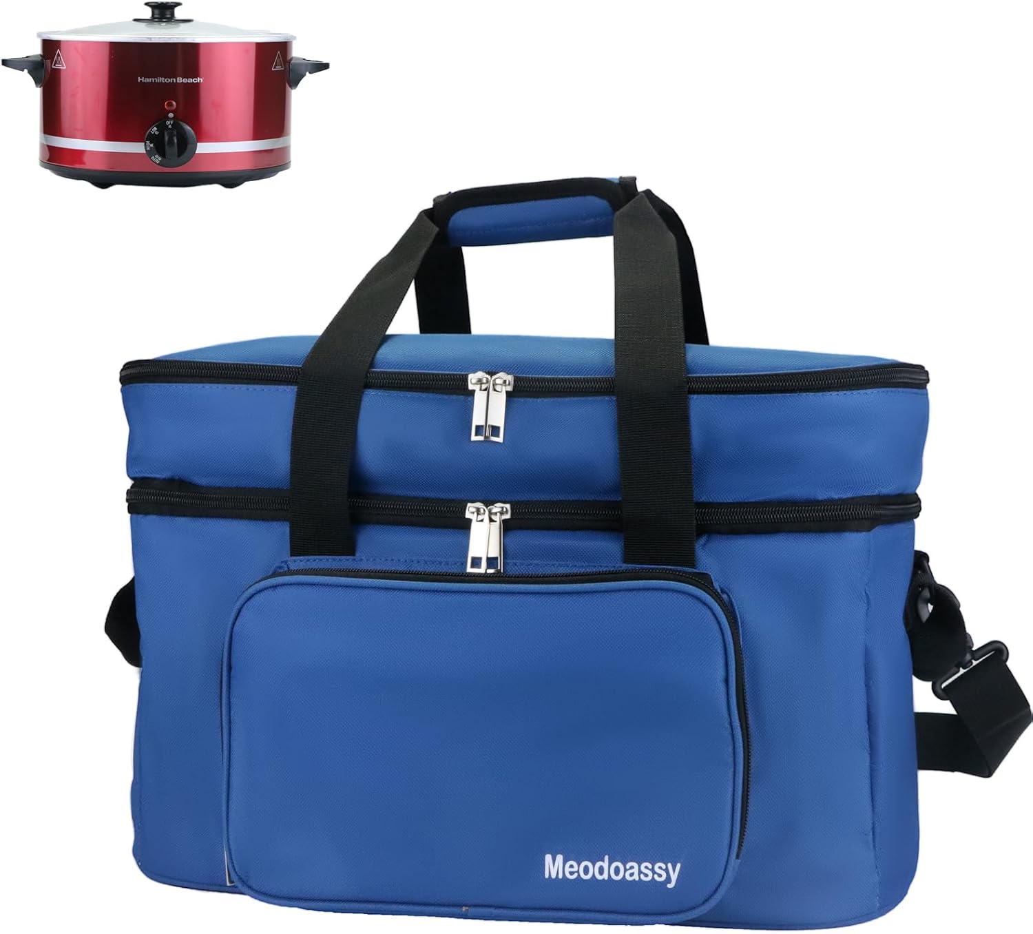 2 Layer Slow Cooker Carrying Bag Compatible with Crockpot 6-8 Quart,Slow Cooker Carrier Bag for Hamilton Beach,Insulated Travel Bag Intensification for Family Gathering Potluck Blue