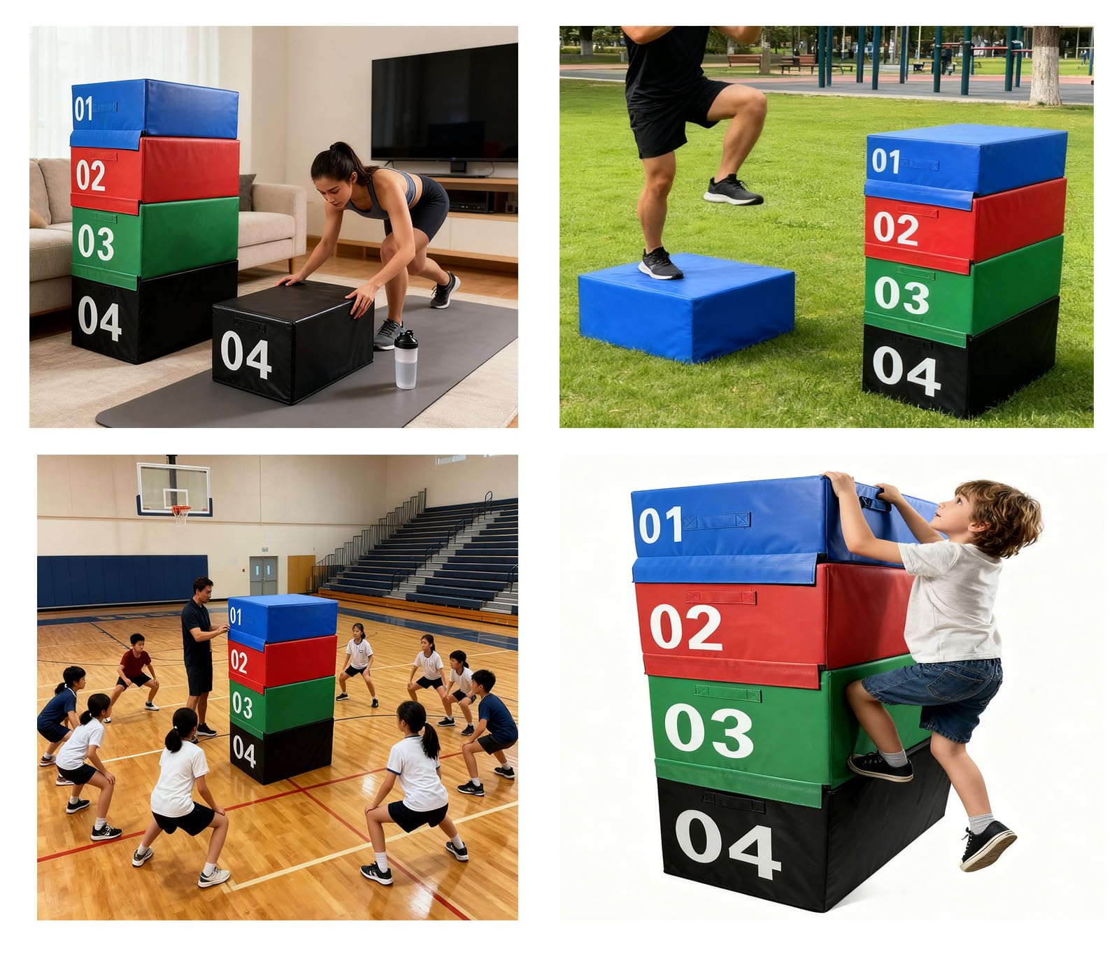 Hochbelastbar Plyo-Box Sprungbox Trainingsbox Schaumstoff rutschfest PU-Lederbezug Für Das Fitnesstraining Zu Hause(Size:L:75xW:55xH:25cm,Color:blau)