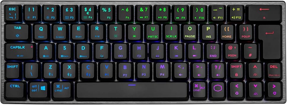 Cooler Master SK622 Gaming Keyboard, 60% Configuration, Low Profile Mechanical Switches, RGB Lighting, Bluetooth & Wired Connection, Apple/PC/Smartphone Compatible - UK Layout