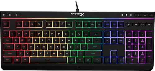 HyperX Núcleo de aleación RGB LED Xbox PlayStation PC Gaming Teclado de tamaño completo retroiluminado con cable táctil anti-fantasma, teclas