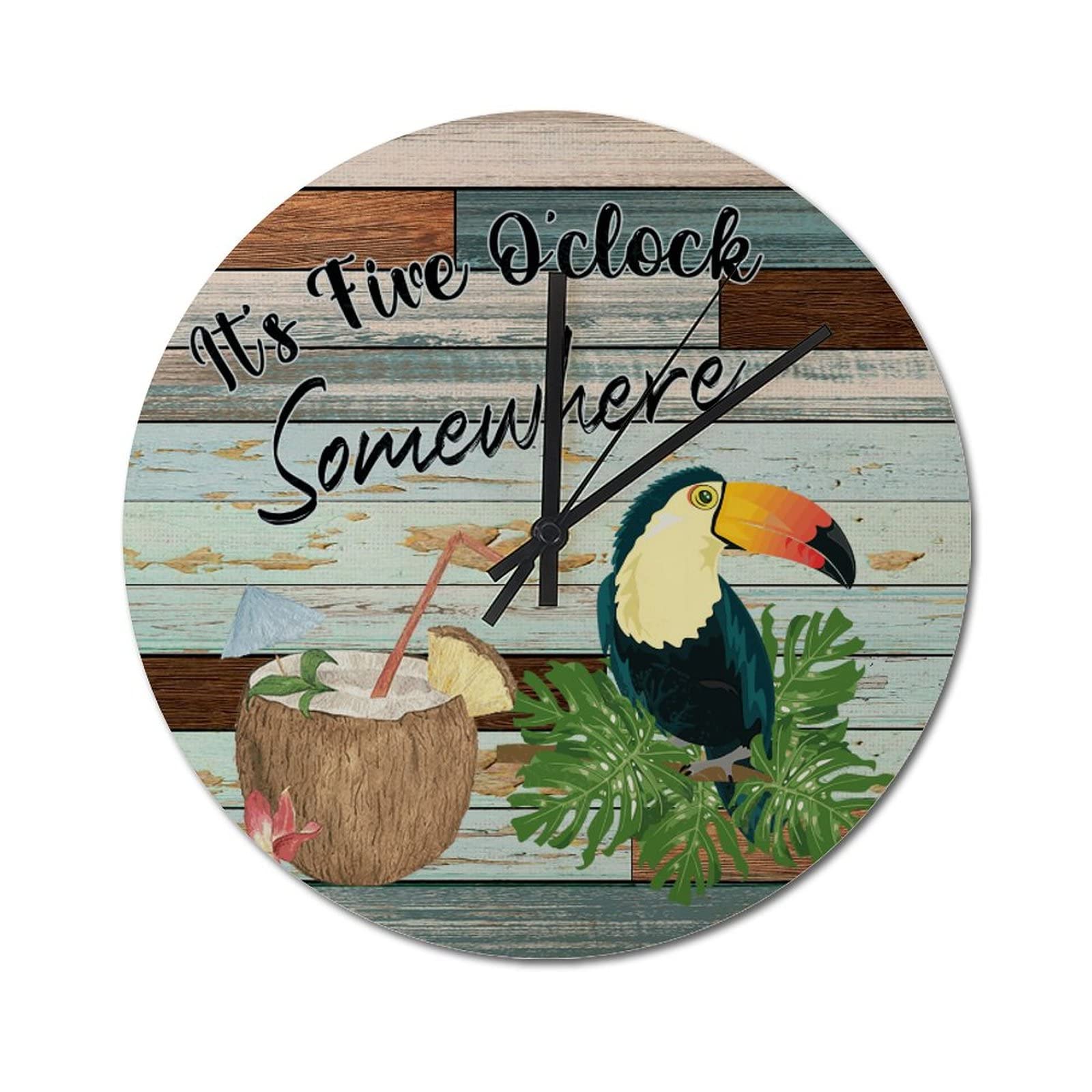 Horloge ronde It's Five O'Clock au design perroquet chic 38cm