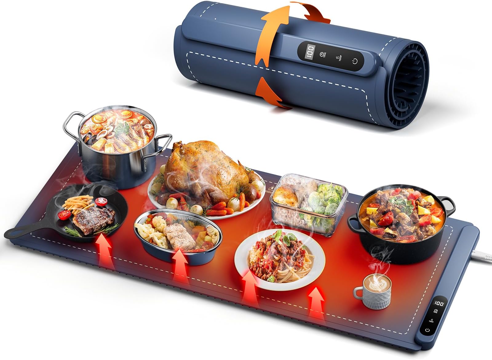 Warming Mat for Food(XXL 36x15.7in), Fast Full Surface Graphene Electric Warming Tray, Foldable and Portable Food Warmer, 6 Temperature Settings and 0-6 Hour Adjustable Timer, for Parties, Gifts