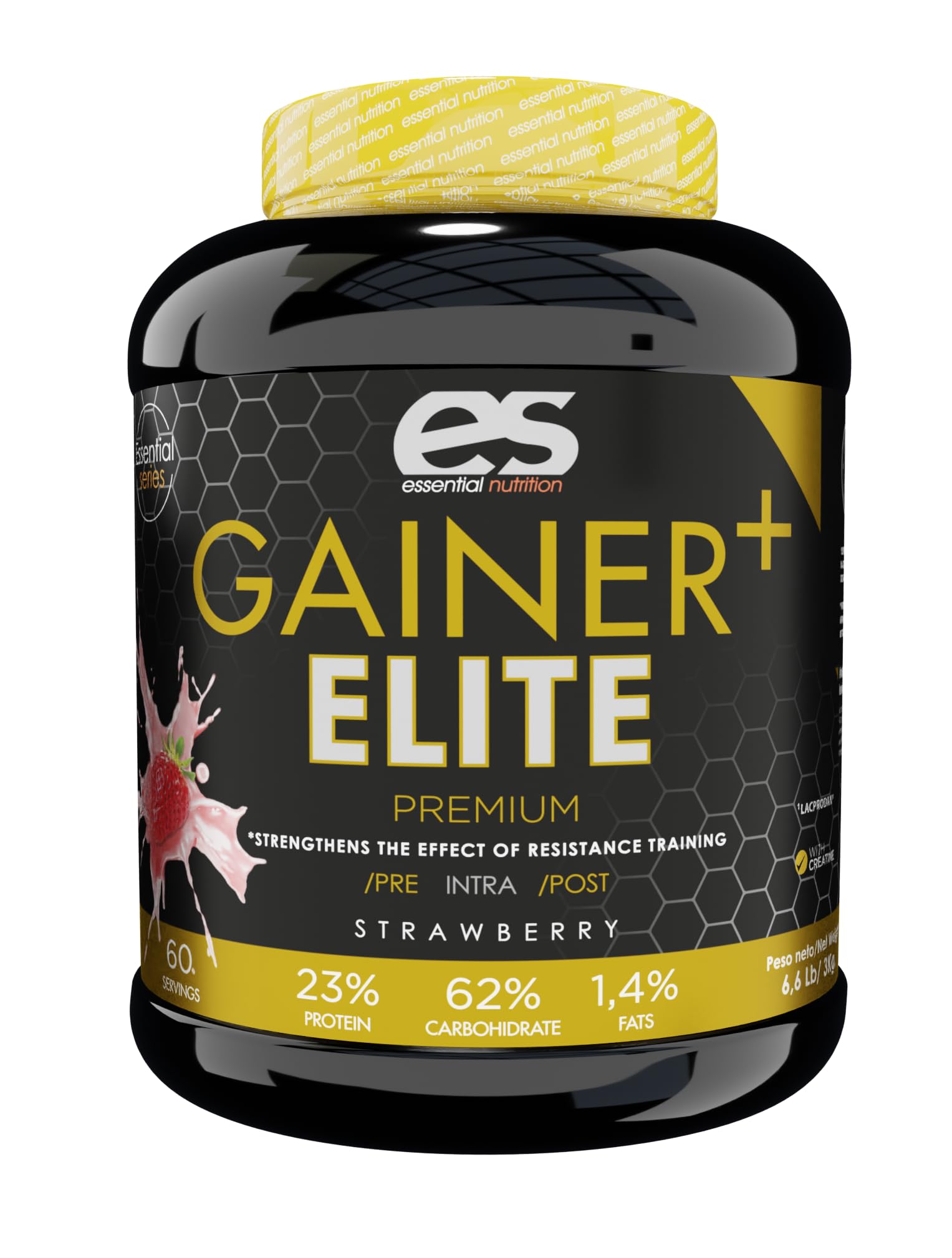 Essential Nutrition GAINER ESSENTIAL Batido de Carbohidratos y Proteínas 3 kg 30 Tomas Sabor Fresa