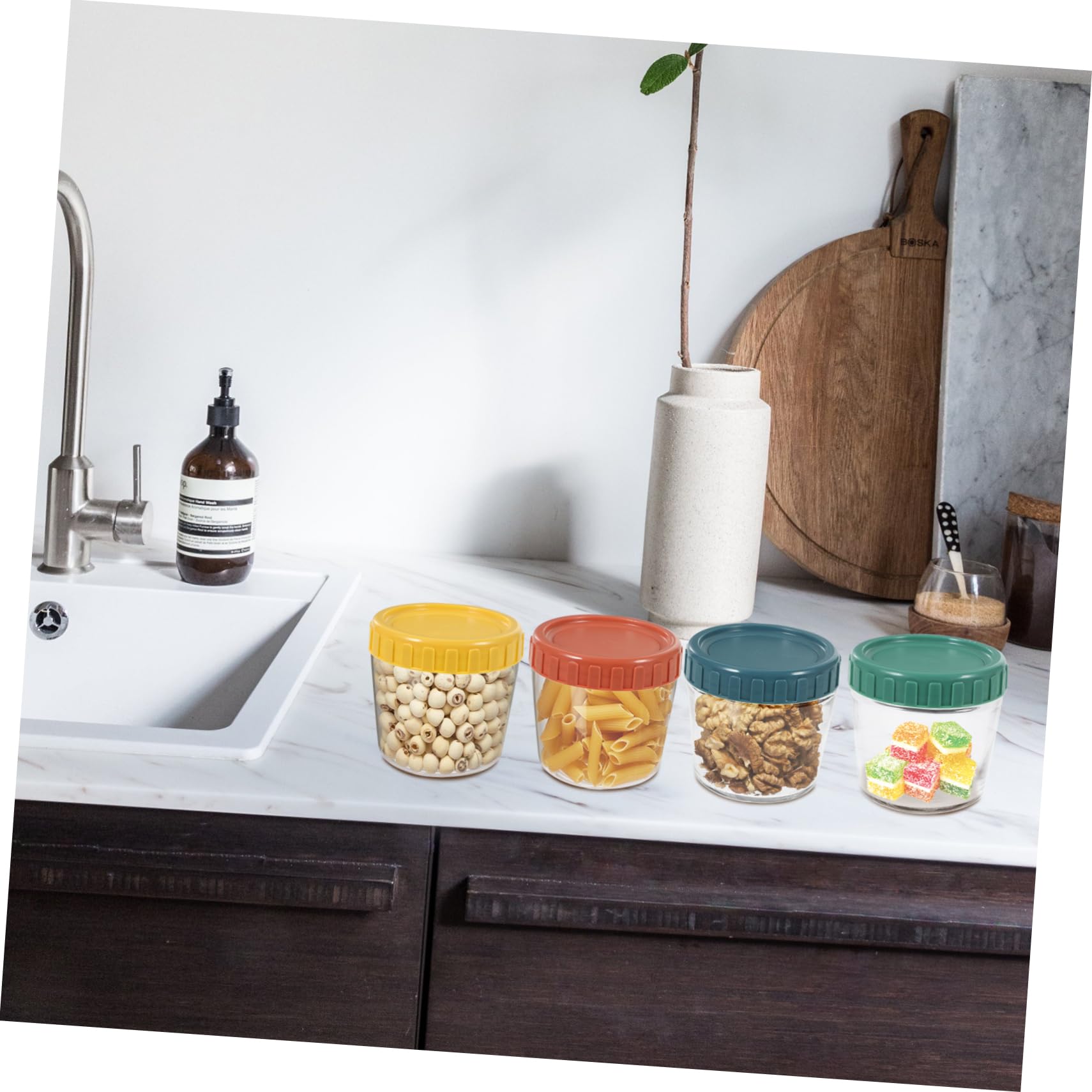 Zerodeko 4 Tarros de Vidrio Herméticos Apilables Recipientes para Alimentos Reutilizables Tapa de Silicona para Yogur y Meriendas