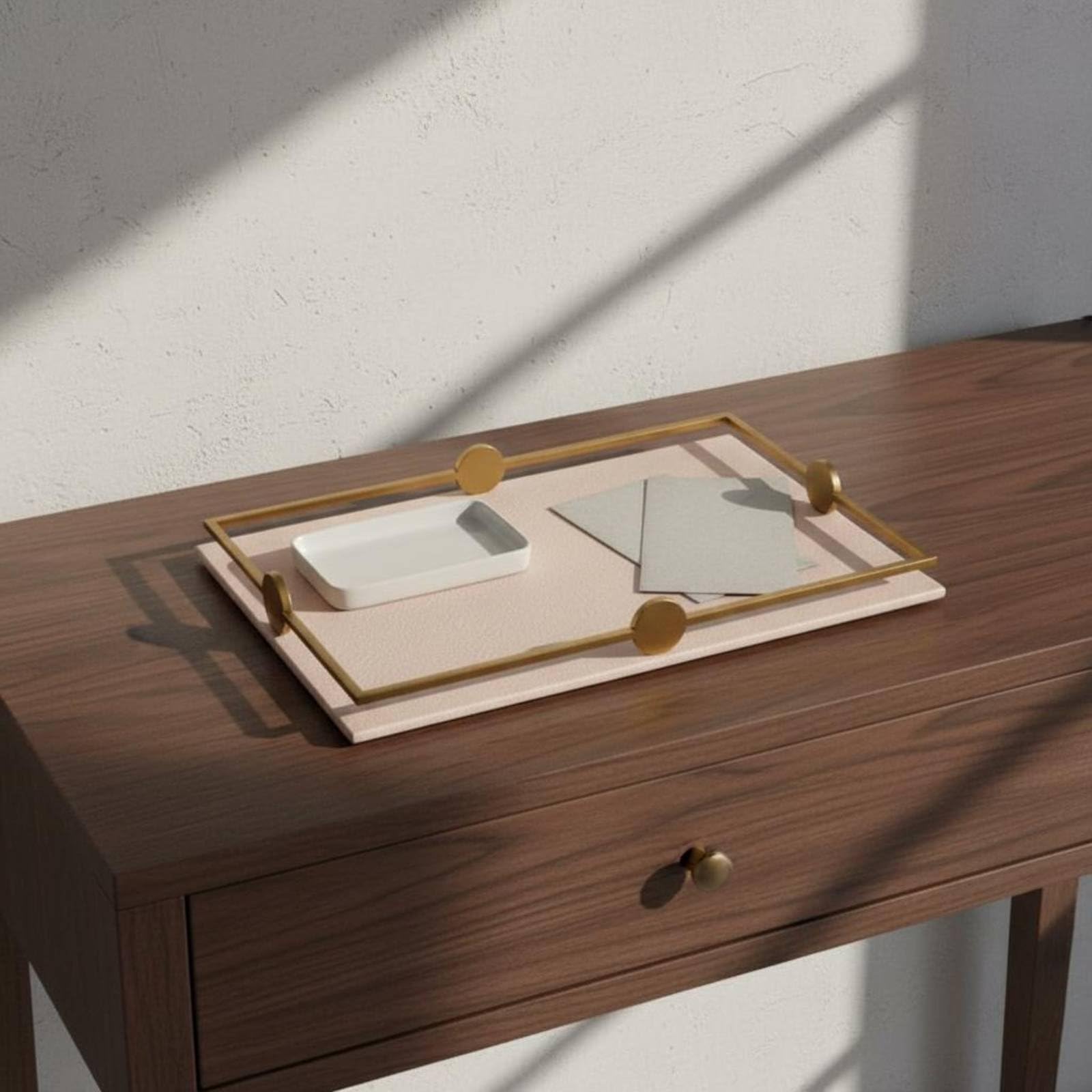 Vassoio Decorativo Organizer Portaoggetti Porta Gioielli Rettangolare con Design Moderno in Pelle E Metallo Perfetto per Tavolino Soggiorno Consolle Scrivania, Verde