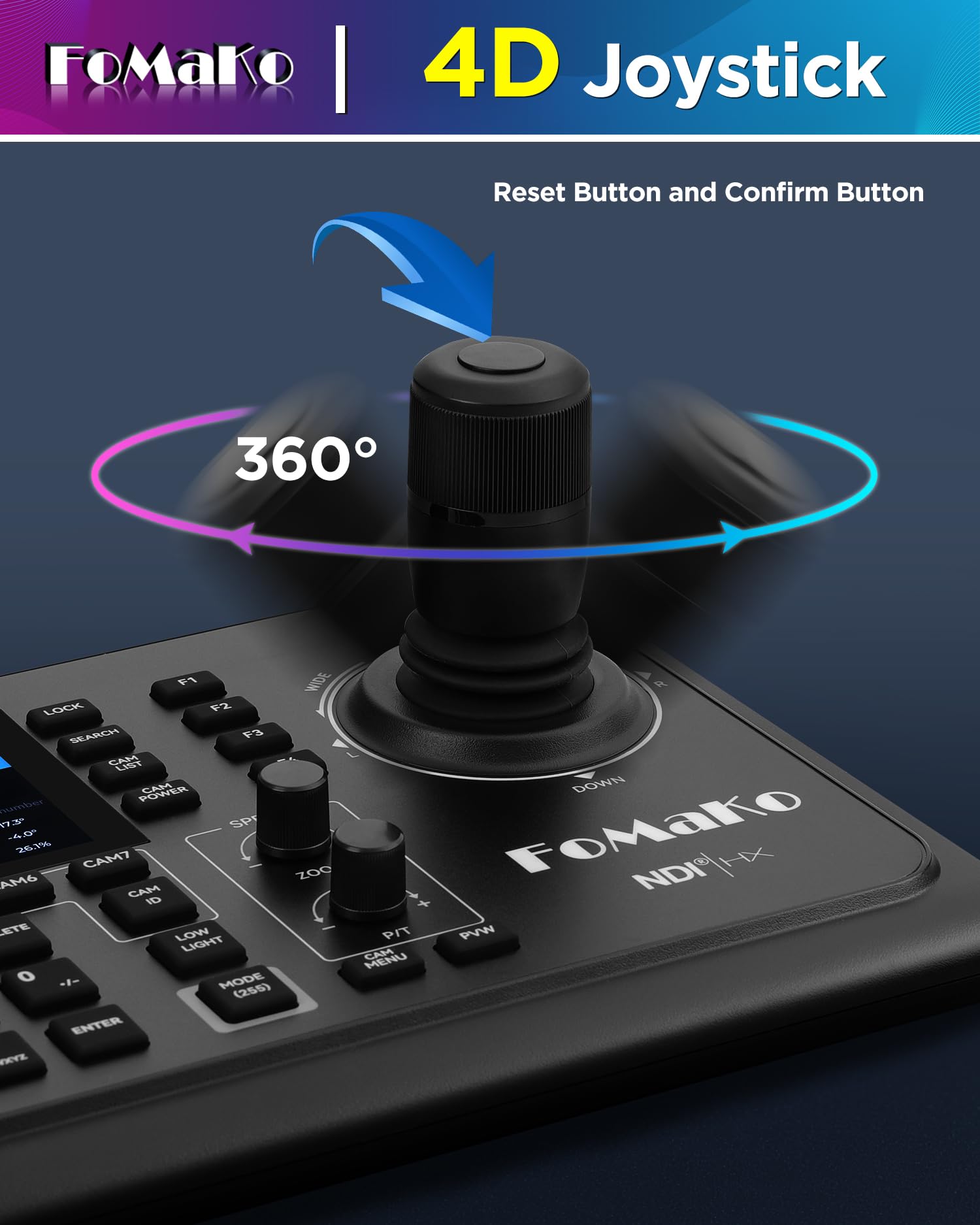 FoMaKo Contrôleur PTZ NDI Joystick Écran d'aperçu de 5.5 Pouces, Visca PELCO-D/P RS232 RS485 PoE IP, pour Service Religieux, éducation, Vidéoconférence, Diffusion en Direct (KC600)